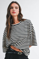 8649HN Oversized Stripe Boyfriend Tee