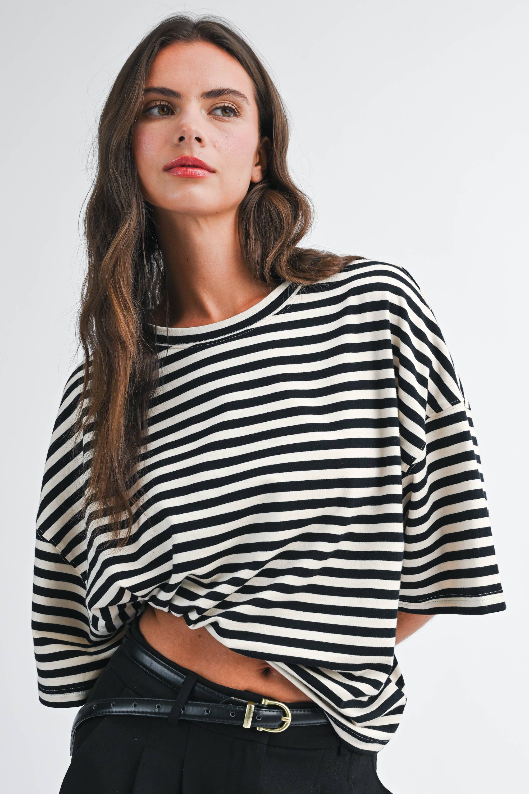 8649HN Oversized Stripe Boyfriend Tee