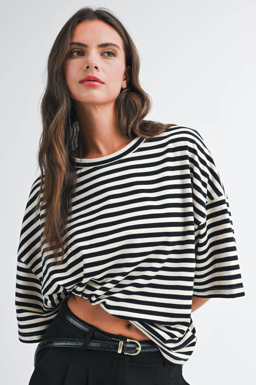 8649HN Oversized Stripe Boyfriend Tee