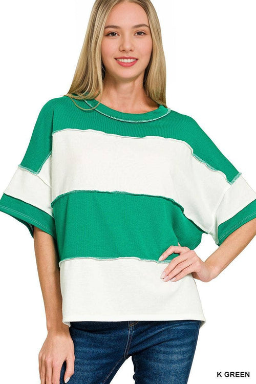 French Terry Color Block Exposed Seam Top - Zenana