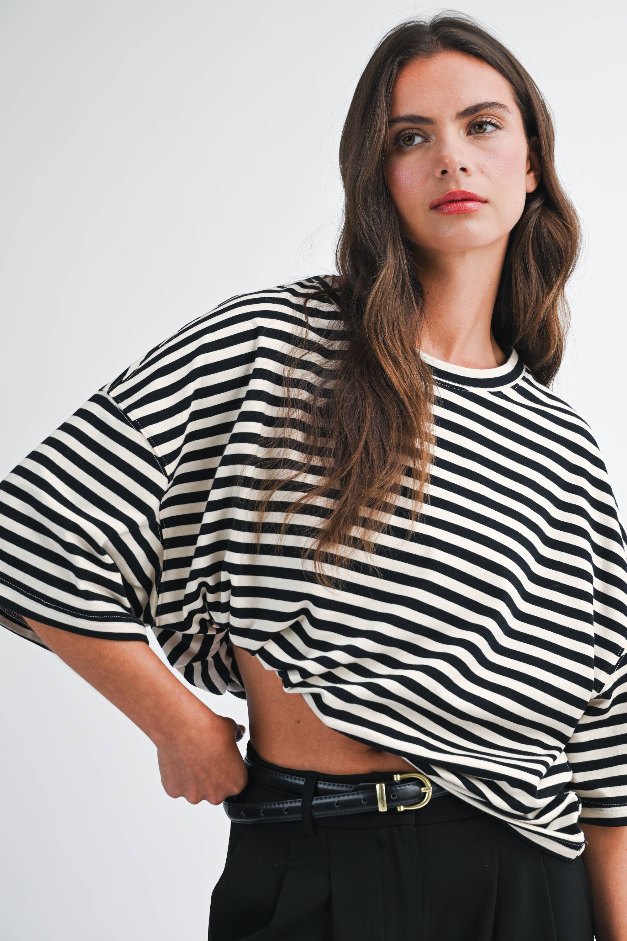 8649HN Oversized Stripe Boyfriend Tee