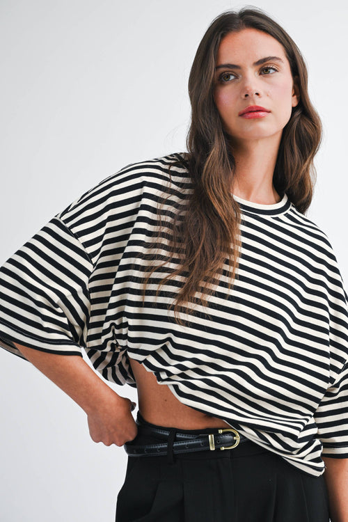 8649HN Oversized Stripe Boyfriend Tee