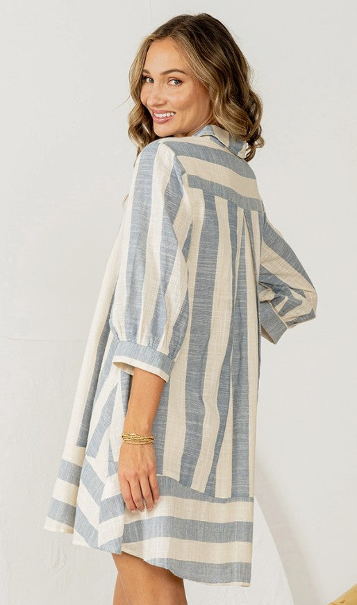 Olivia Oatmeal & Denim Shirt Dress Sizes S-3X Available