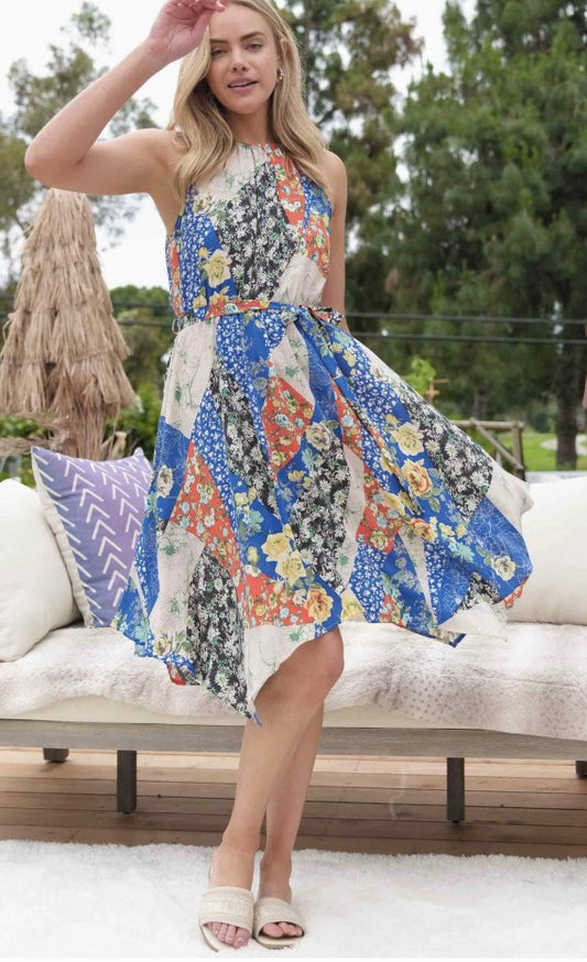 Colbie Patch Pattern Halter Mini Dress